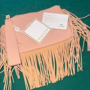 Shiraleah Pink Fringe Wristlet Clutch